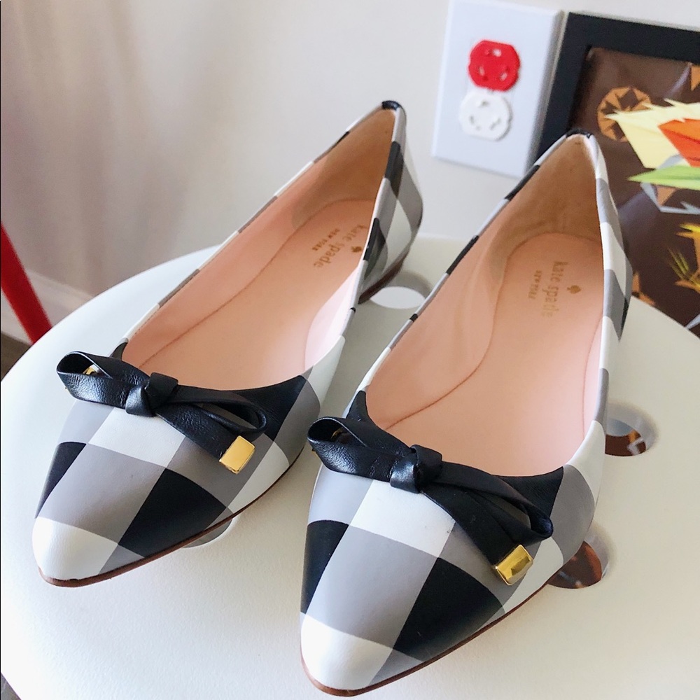 Kate Spade black gingham Emma bow flats